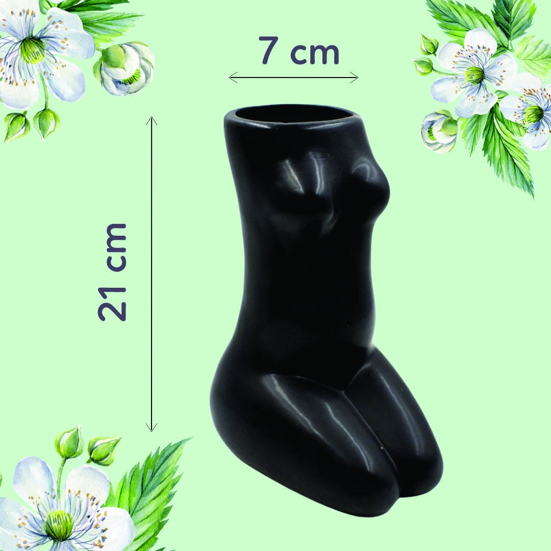 Vaza decorativă, formă trup de femeie, din porțelan, Arti Casa, 21 x 7 cm, negru